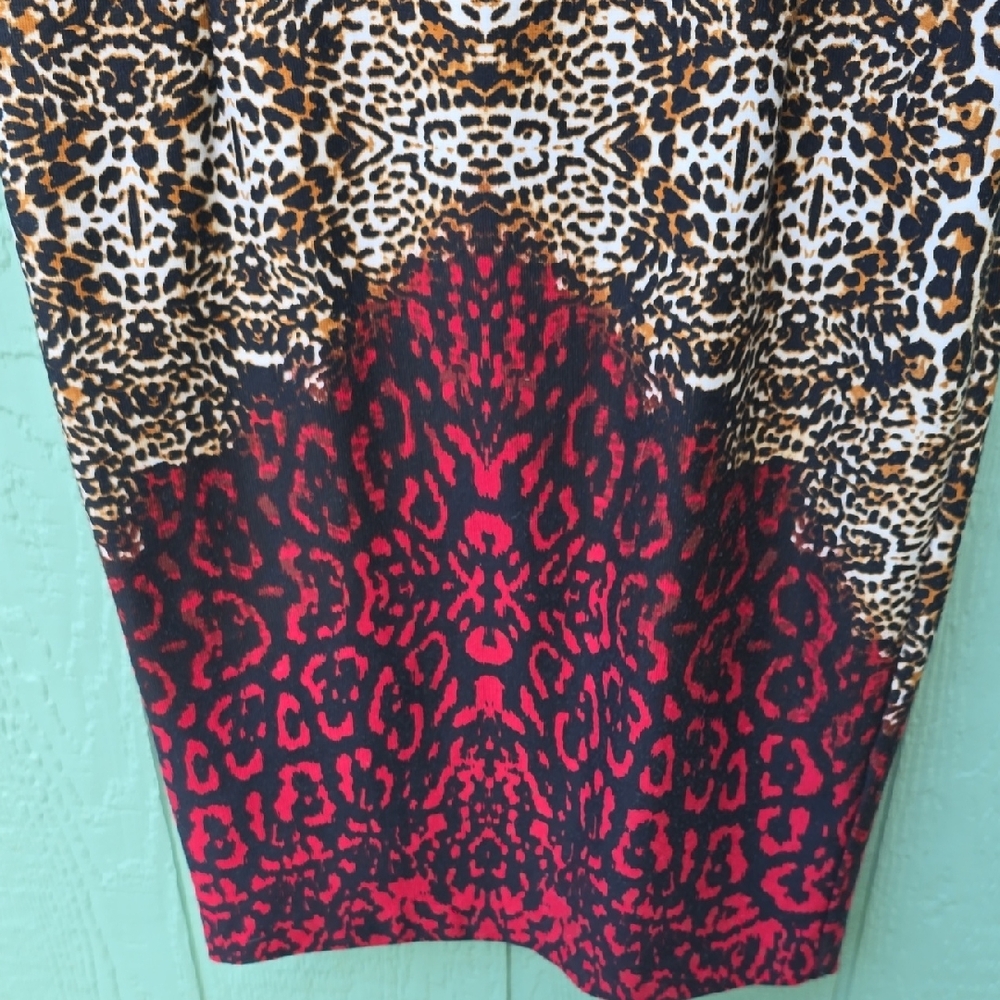 VENUS Leopard Print Midi Dress with Red Hem - Picture 6 of 7